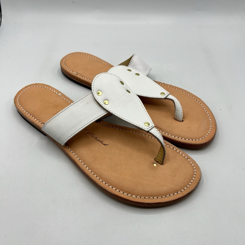 White Leather Thong Sandals for Women